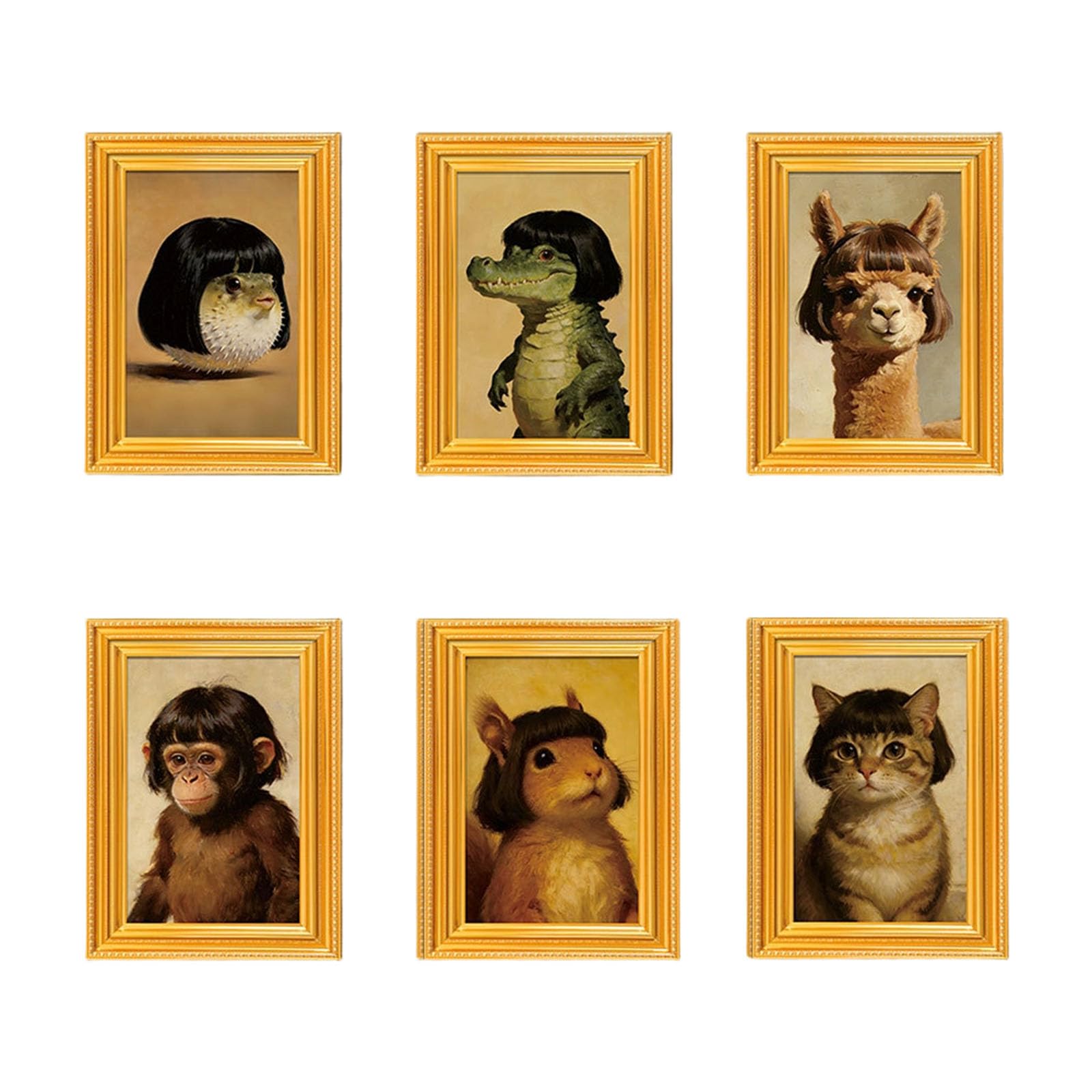 Elnwnnkc 6Pcs Sticker Small Art Print Wooden Picture Frame Refrigerator Magnets Painting with Animal Design Fridge Decors Fridge Accessories