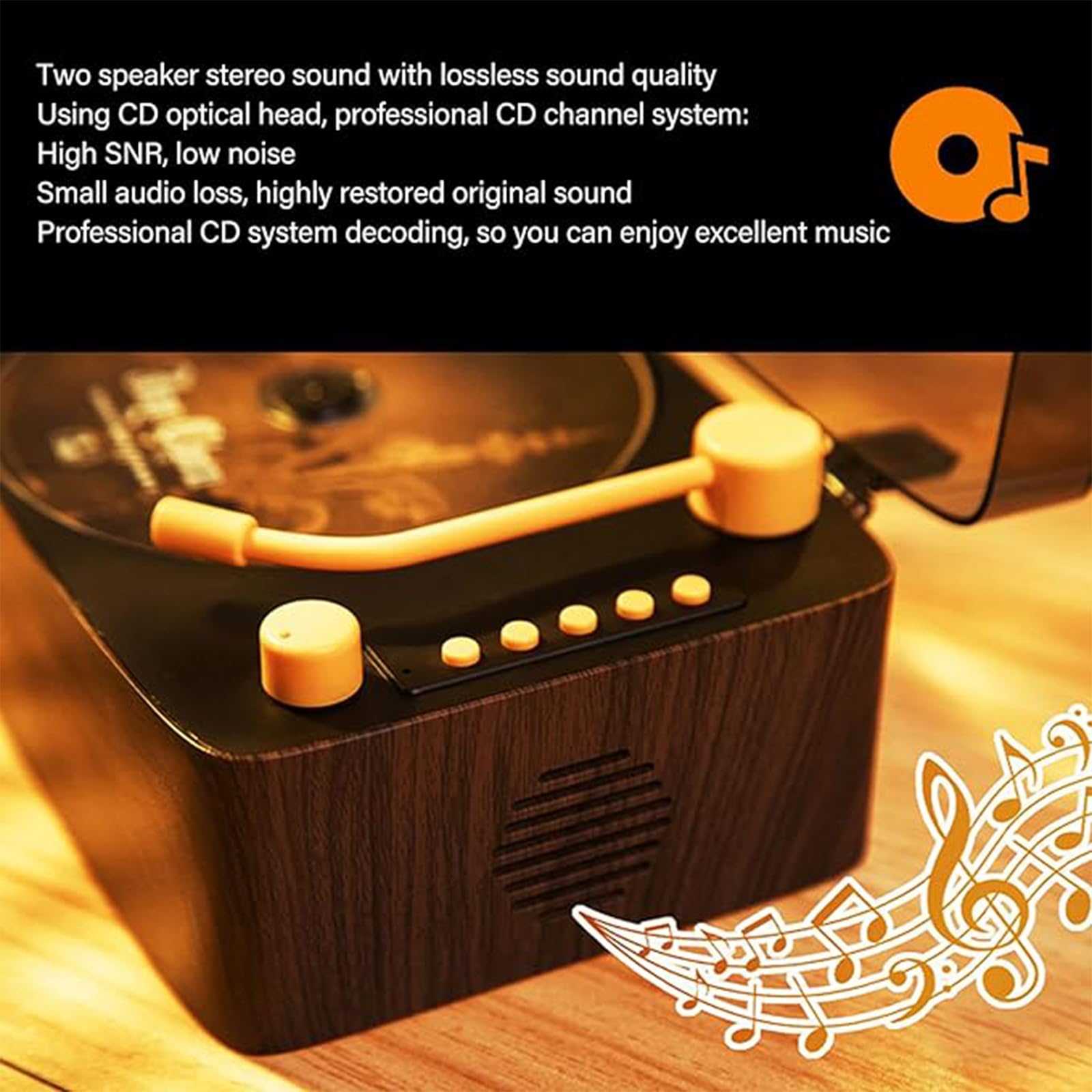 Lettore CD stereo con doppio altoparlante con effetto sonoro, ingresso/uscita Bluetooth/USB/U, batteria 2200 mA, copertura antipolvere - Modalità multiple