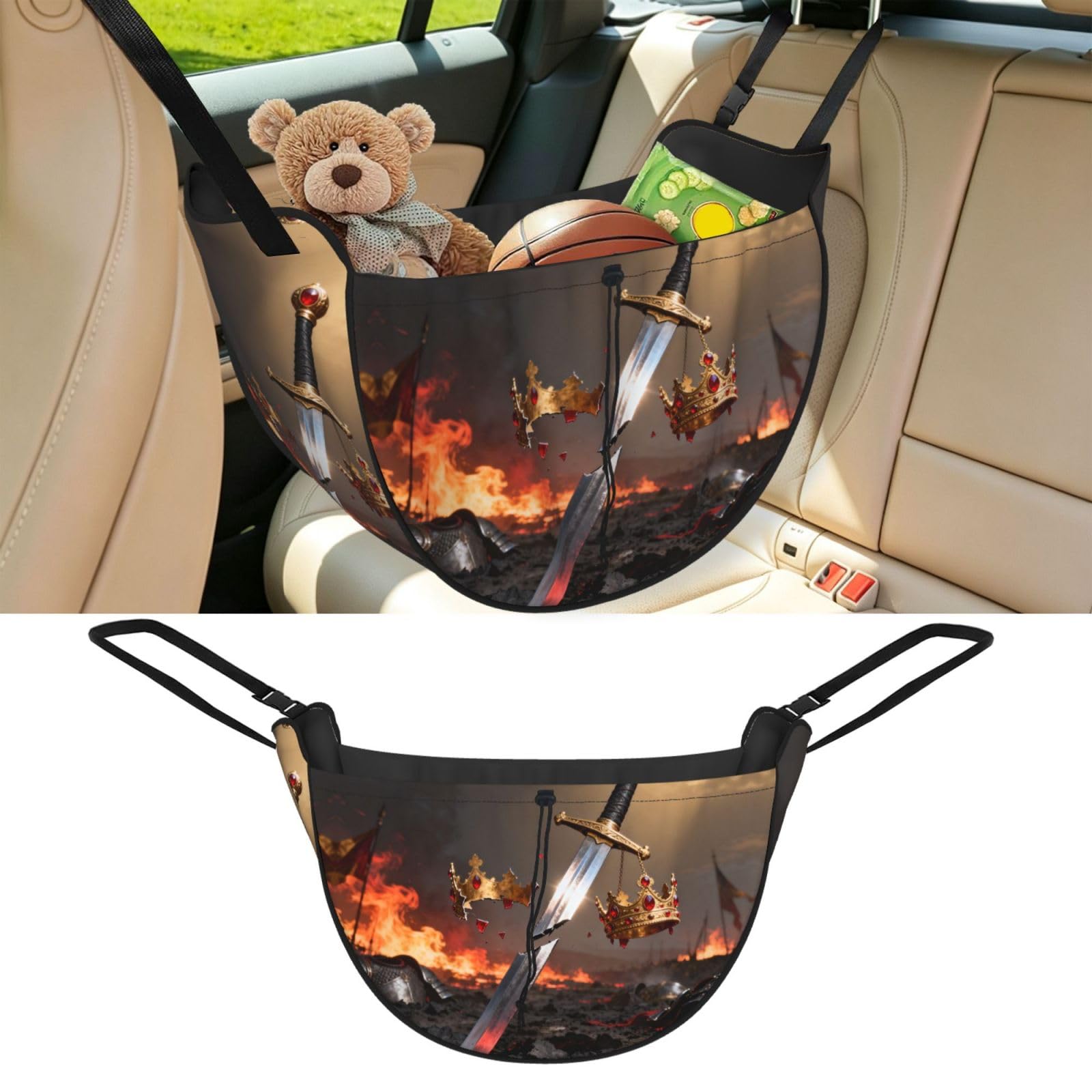 Cntdbu Black Broken Sword Crown Car Seat Organizer-Backseat Storage Bag For Travel