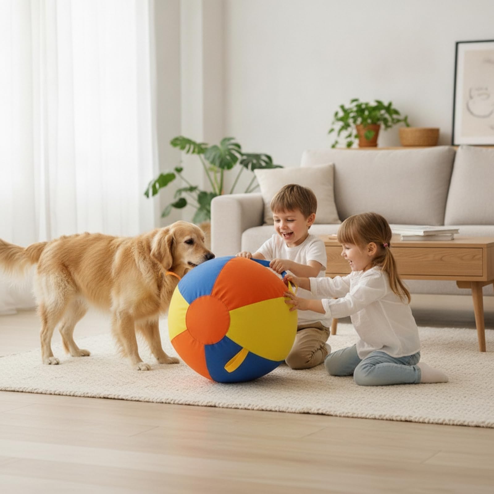 Pelota de Juego Grande Juguete para Perros Balón para Mascotas Pelota con Bucles Superficie Acolchada Construcción Cosida Resistente Ayuda a, Azul, Naranja, Amarillo, Grande 45cm