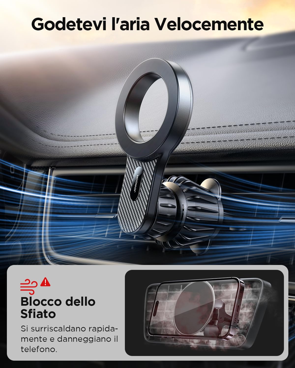 JOYROOM 2025 Progetto per Magsafe Porta Cellulare Auto, [Non Bloccare Sfiato] Supporto Magnetico, [Magnete Militare 20xN55] Portacellulare Auto Universale per iPhone 16 15 14 13 Tutti Telefono