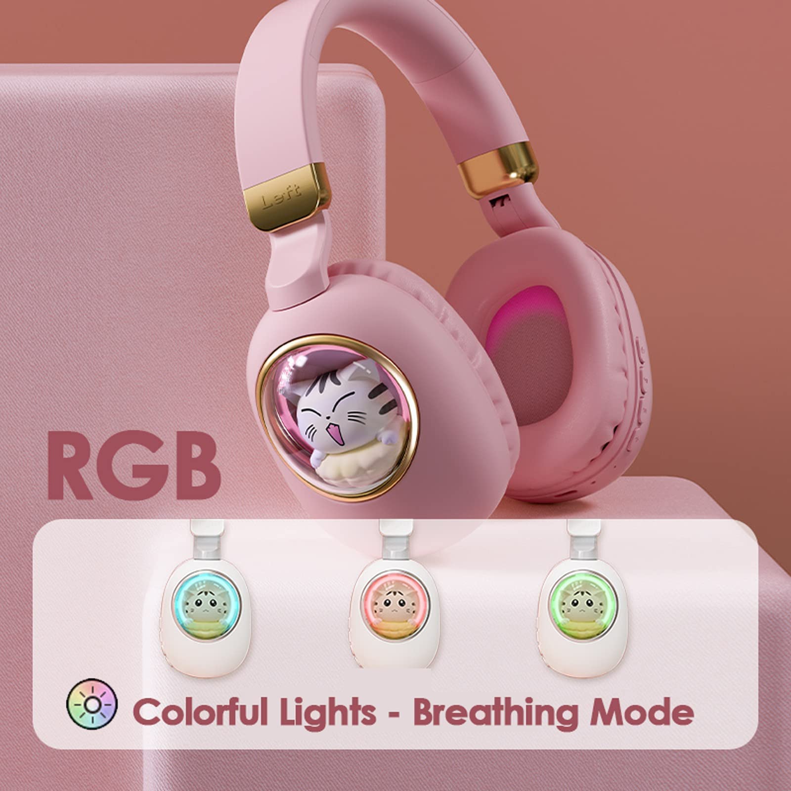 Bluetooth Kopfhörer Kinder Wired mit Mikrofon für Schule Wireless Jungen Mädchen Noise Cancelling auf Ohr Bluetooth Headphones Kinder Headsets für iPad Kindle Handy PC Tablet Flugzeug Reise Beige