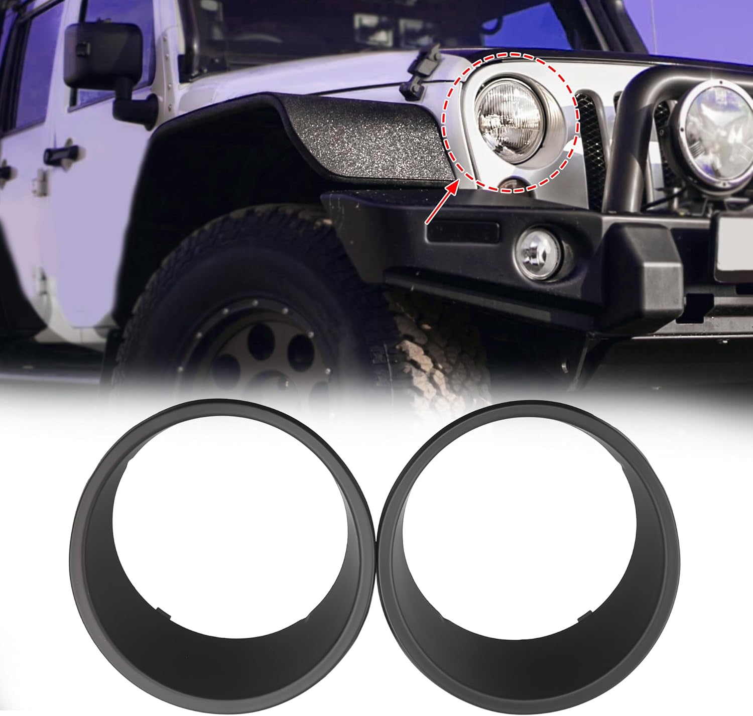 X AUTOHAUX Pair Black Exterior Front Headlight Cover Trim Clip-on ABS for Jeep Wrangler 2007-2017