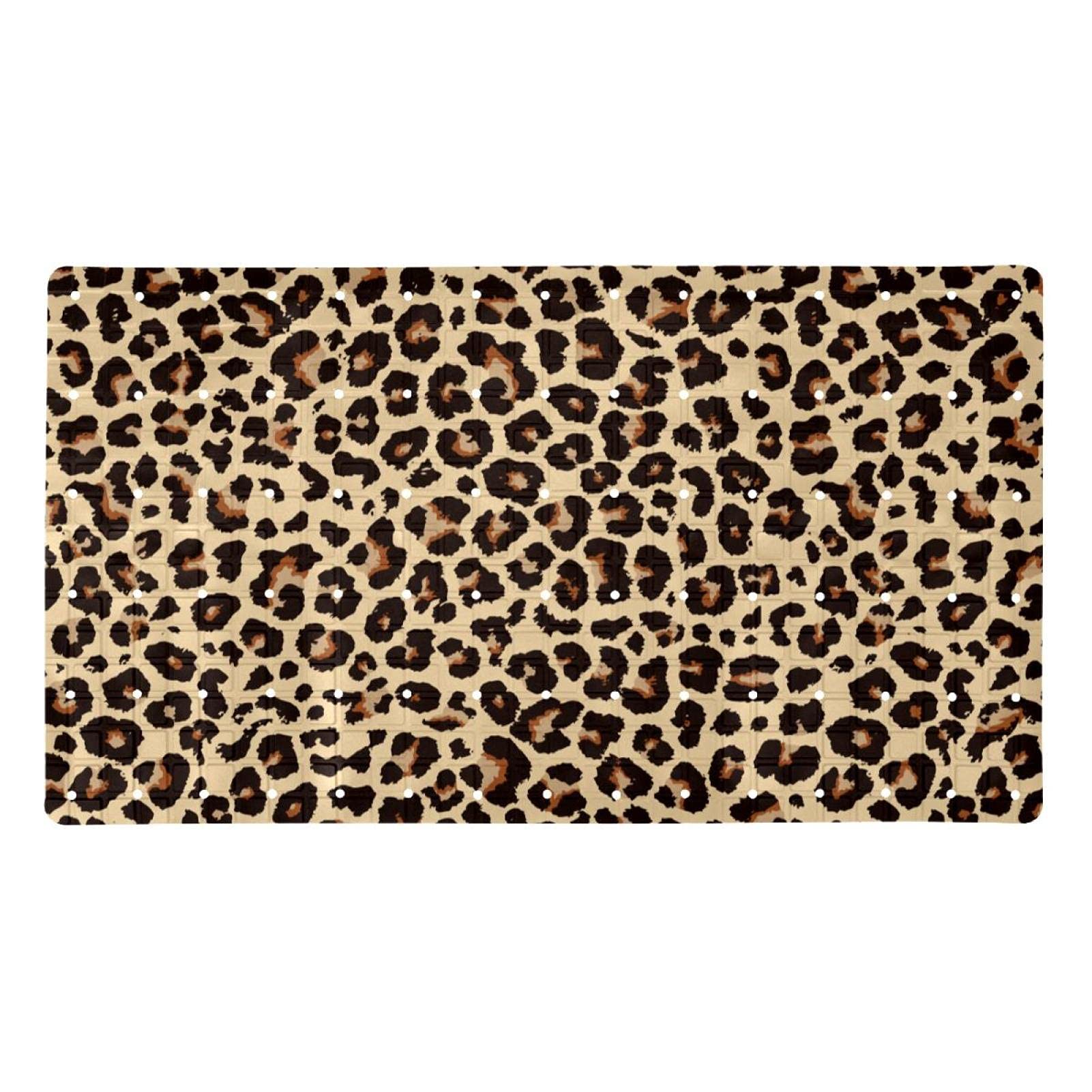Tapis de douche léopard doux antidérapant sans latex 14,7x26,9