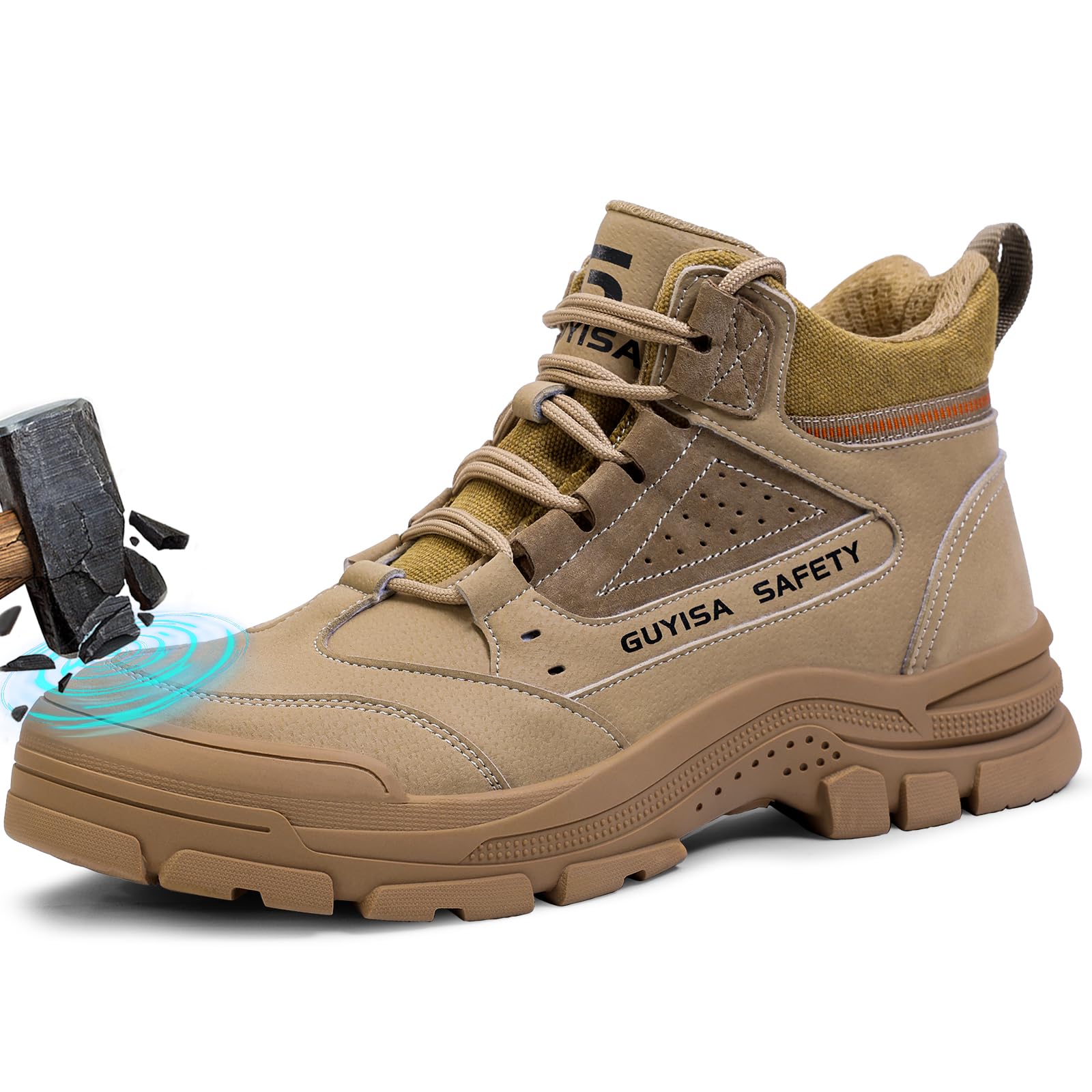 Waterproof Safety Boots Men Women Lightweight Work Boots Comfortable Safety Trainers Steel Toe Cap Boot Puncture Proof Work Shoes with Swivel Buckle Shoelaces