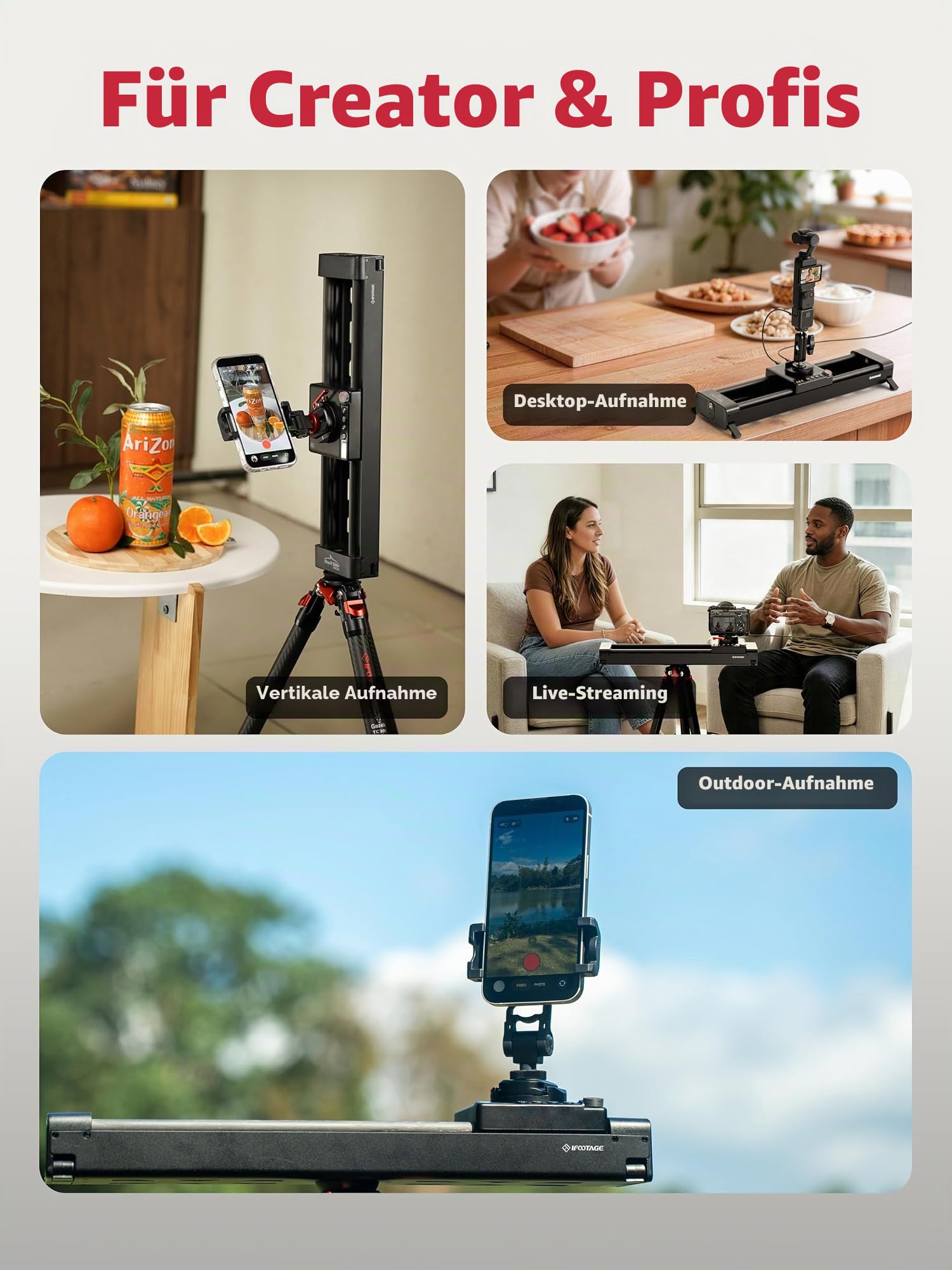 IFOOTAGE Pico Motorisierter Kameraschlitten, 2-Achs-Schlitten mit 360°-Drehung, NFC, APP-Steuerung, Zeitraffer, Stop-Motion, Kompatibel mit DJI Pocket 3/Action 5/6, für Vlog,Videoaufnahme