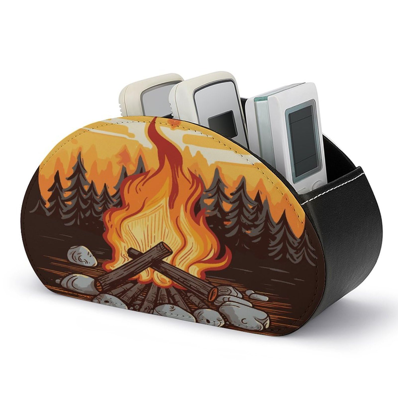 FekiLoot Bonfire Remote Control Holder with 5 Compartments Remote Organizer Caddy for Table TV Remote Caddy Storage Box/Tray Fits Media Controllers Office Supplies