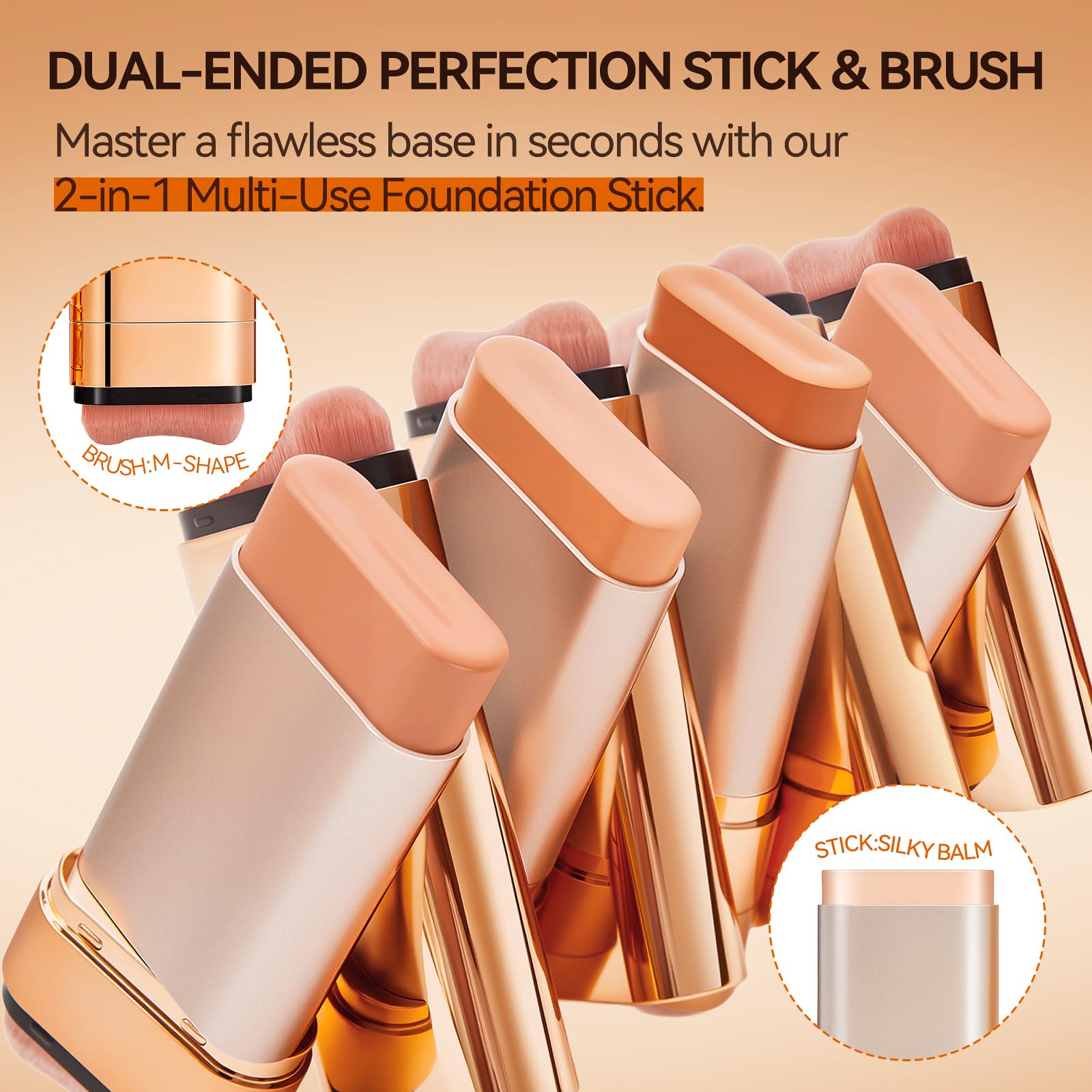 Korean Foundation Stick Foundation for Mature Skin Tint, Buildable Light to Full Coverage Foundation Makeup Concealer, Dual-Ended with Brush for All Skin - Natural Dewy Finish (NATURAL) - 4