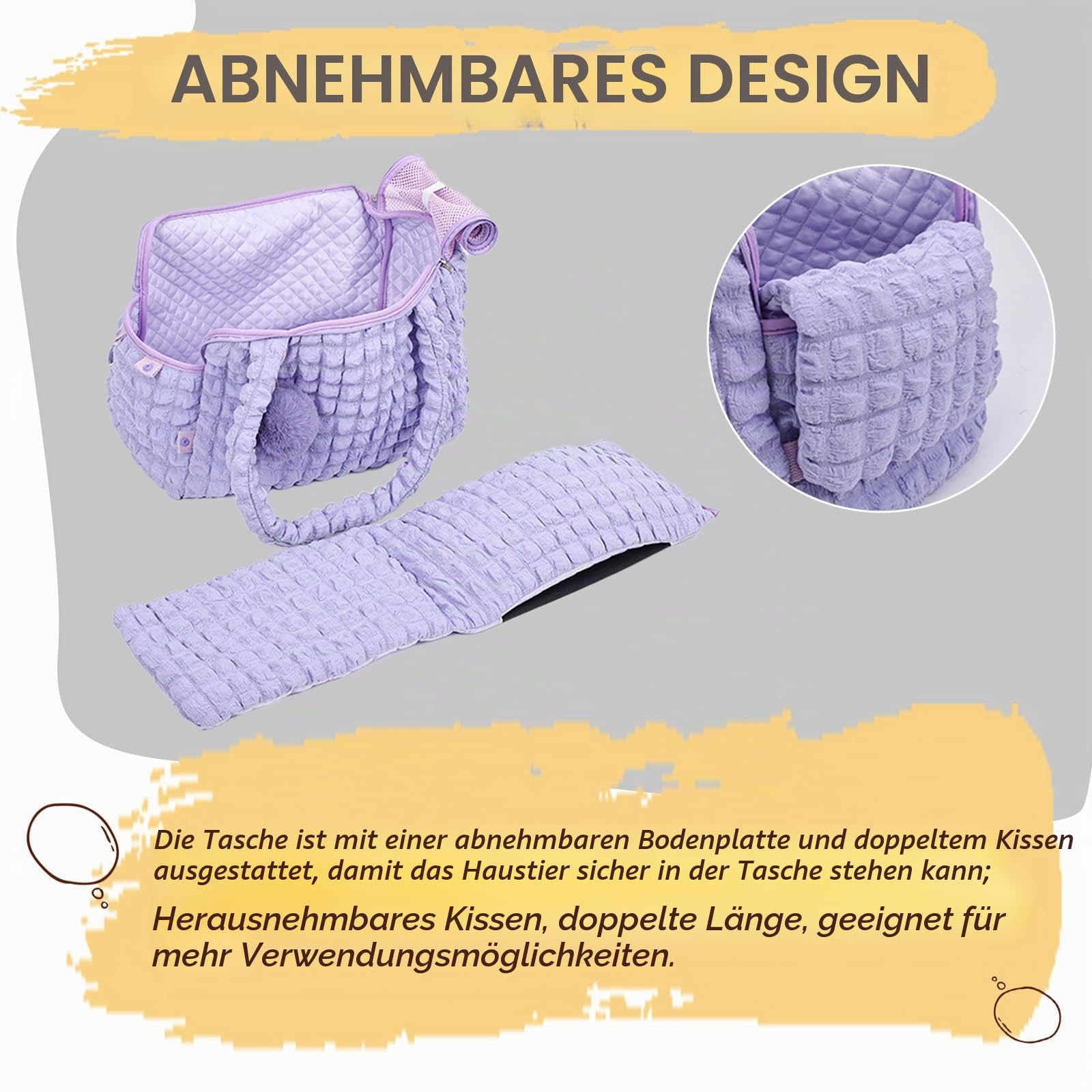 uuclume Weiche Tragetaschen für Katzen, modische Luftpolstertasche, Gesteppte Handtasche mit flauschigem Ball und belüfteten Netz-Reißverschlüssen für 5 kg Welpen / 6,8 kg Katzen (schwarz)
