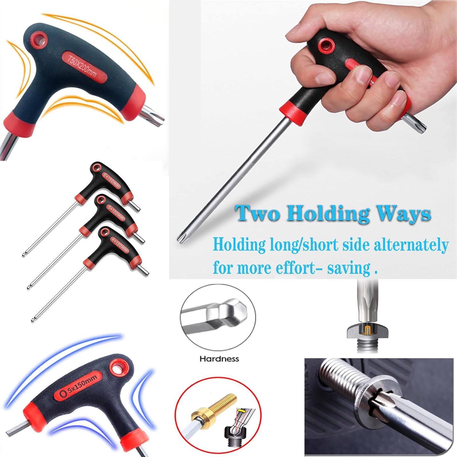 Juego de llaves de mango en T de 19 piezas,Juego de llaves hexagonales y torx,Llave de pasador Trx con asas transversales,Juego de llaves con mango en T