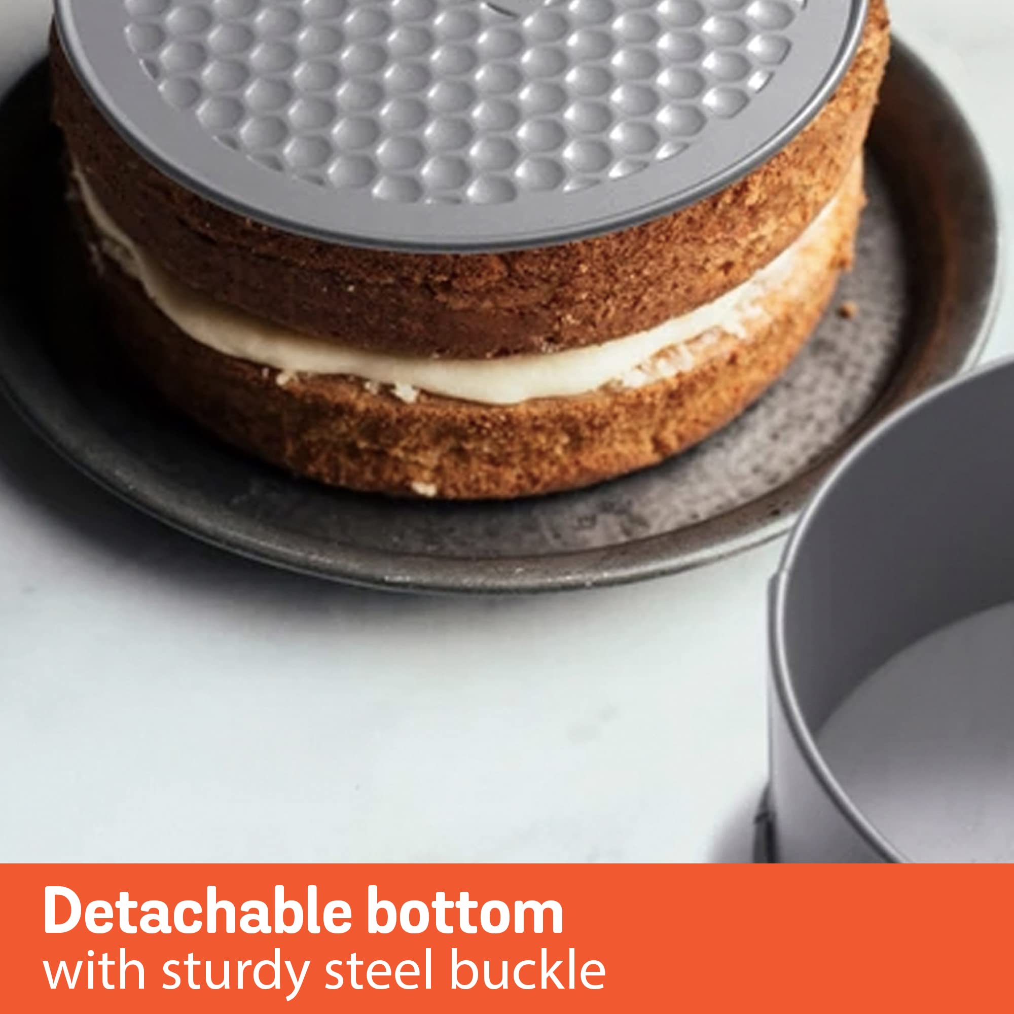 Meyer Bakemaster Carbon Steel Non Stick Springform Cake Tin | Baking Pan | Round Cake Mould | Cake Tin Small | Cake Tray for Baking | Removable Cake Mould | Spring Form pan, 18cm, Grey 4