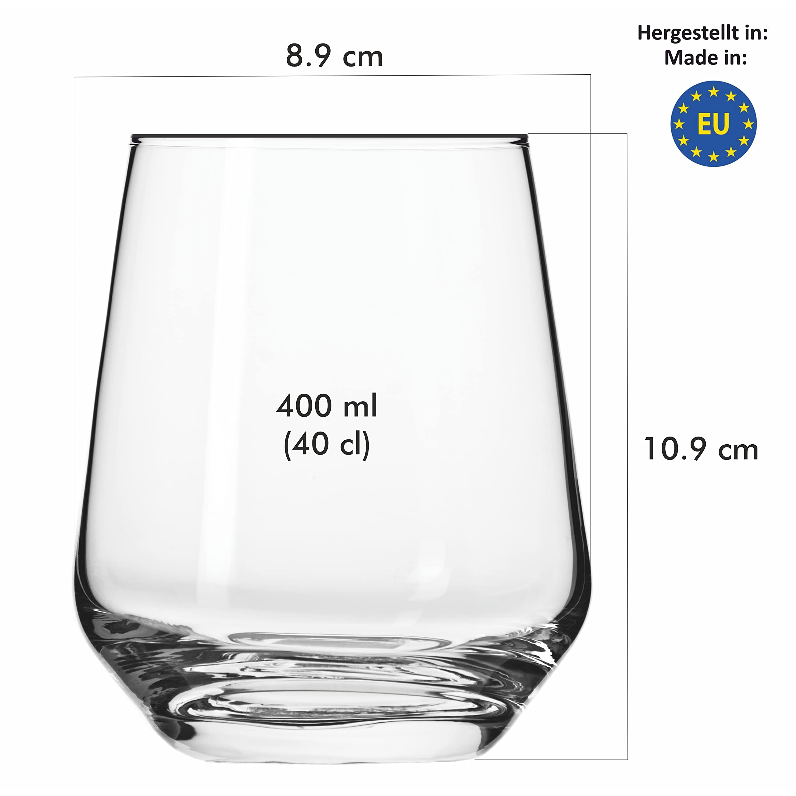 Trinkgläser Set 400 ml - 12 Stück Gläsern - Wassergläser - Modernes Design für Wasser und Kalte Getränke - Kristallglas - Spülmaschinenfest