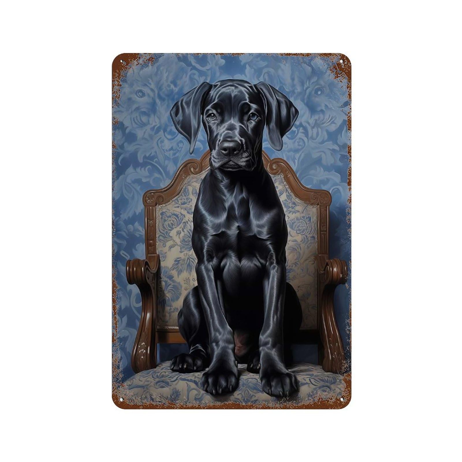 Garage Style Great Dane Puppy Distressed Metal Wall Sign 11.8"x7.9", Rustic Home Decor for Bar And Workshop