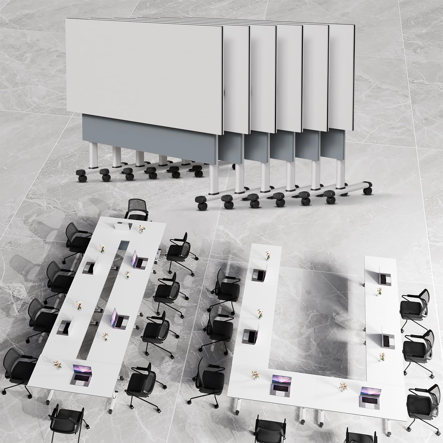 bbyekctc 6Pack Conference Room Tables, Modern Folding Conference Table with Wheels, Mobile Office Conference Room Training Table flip top Nesting