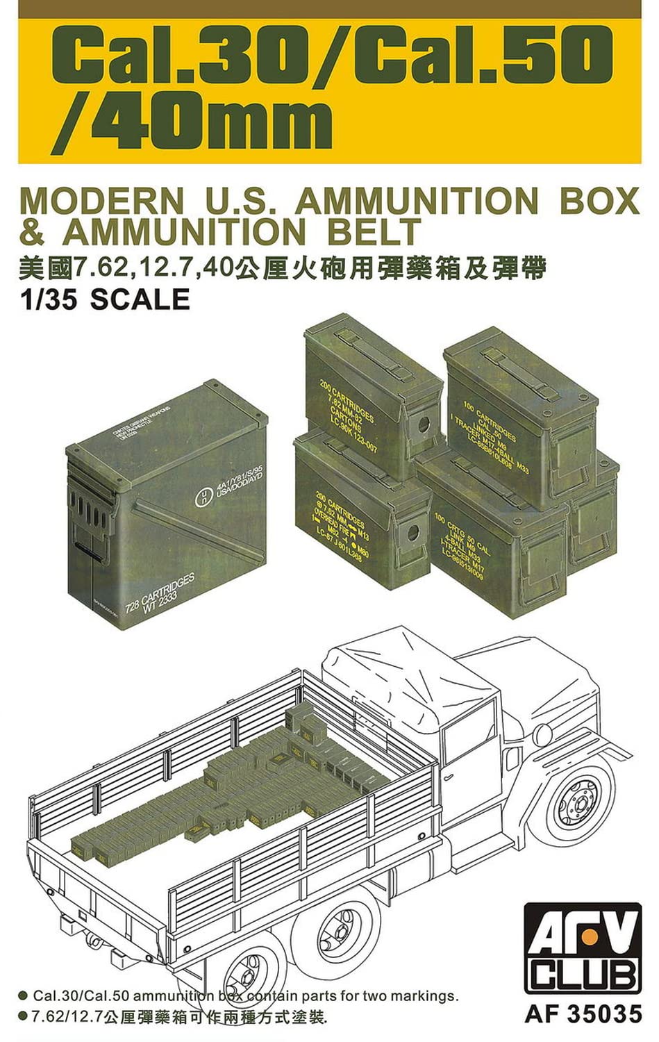 AFV Club 1:35 - .30 Cal/.50 Cal/ 40 mm Ammunition and Ammunition Boxes - AFV35035