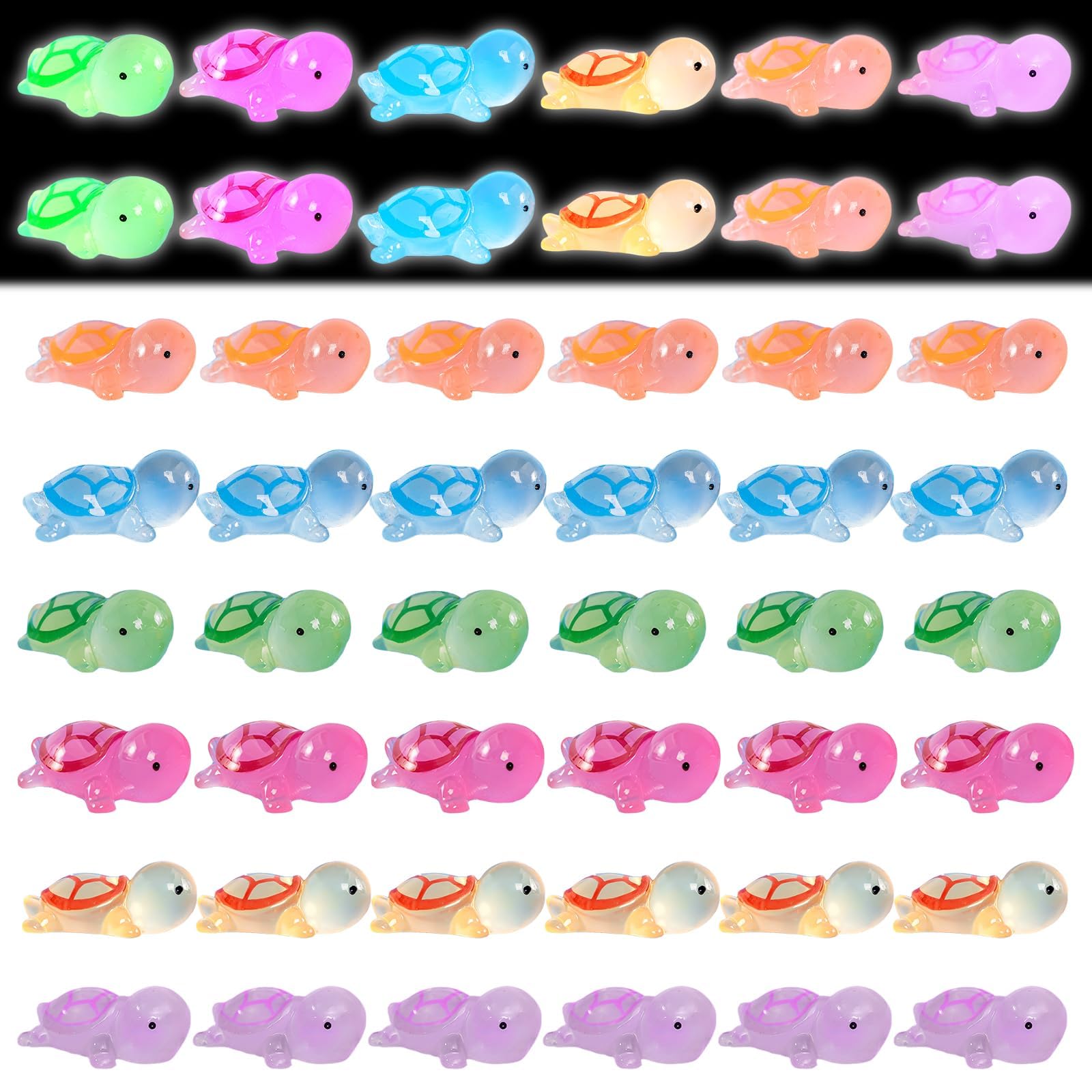 48pcs Resin Mini Sea Turtles, Glow in the Dark Miniature Animals, Luminous Turtle Figurines for Birthday Party, Home Garden Decor