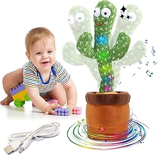 Dancing Cactus Repeats What You Say, Electronic Plush Toy with Lighting, Baby Toys Funny, with 120 English Songs and Recording Function, Singing Cactus Toy with LED (USB charging)
