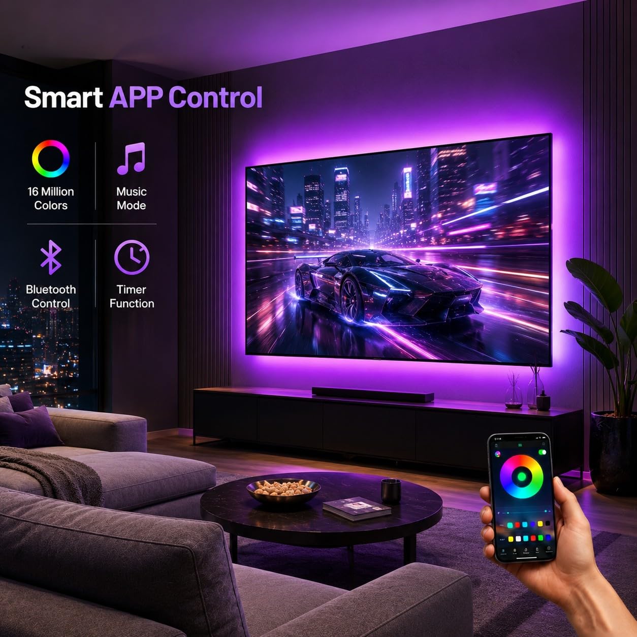 MORIACC TV LED Lichter 4.0 m, LED Lichter für TV 32-55 Zoll TV LED Hintergrundbeleuchtung Musik Sync mit TV, RGB LED Streifen Lichter für TV mit Fernbedienung APP Steuerung, USB TV Lichter hinter