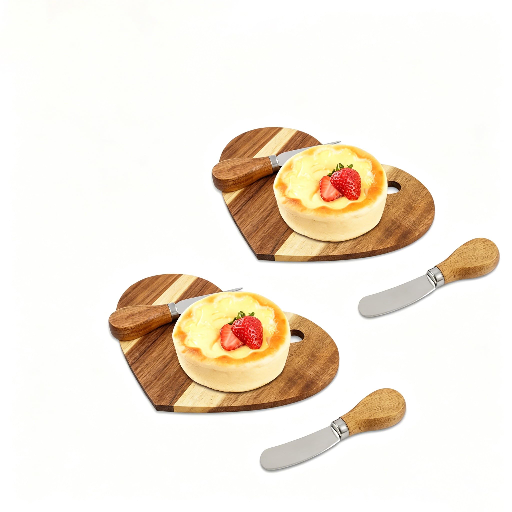 18-teiliges Käsebrett mit Käsemesser Set, Holz Käseplatte Herzform aus Akazienholz, inkl. 18 Messer & 18 Gabeln, Schneidebrett für Käse, Obst & Dessert, Geschenkbox mit Dankeskarte