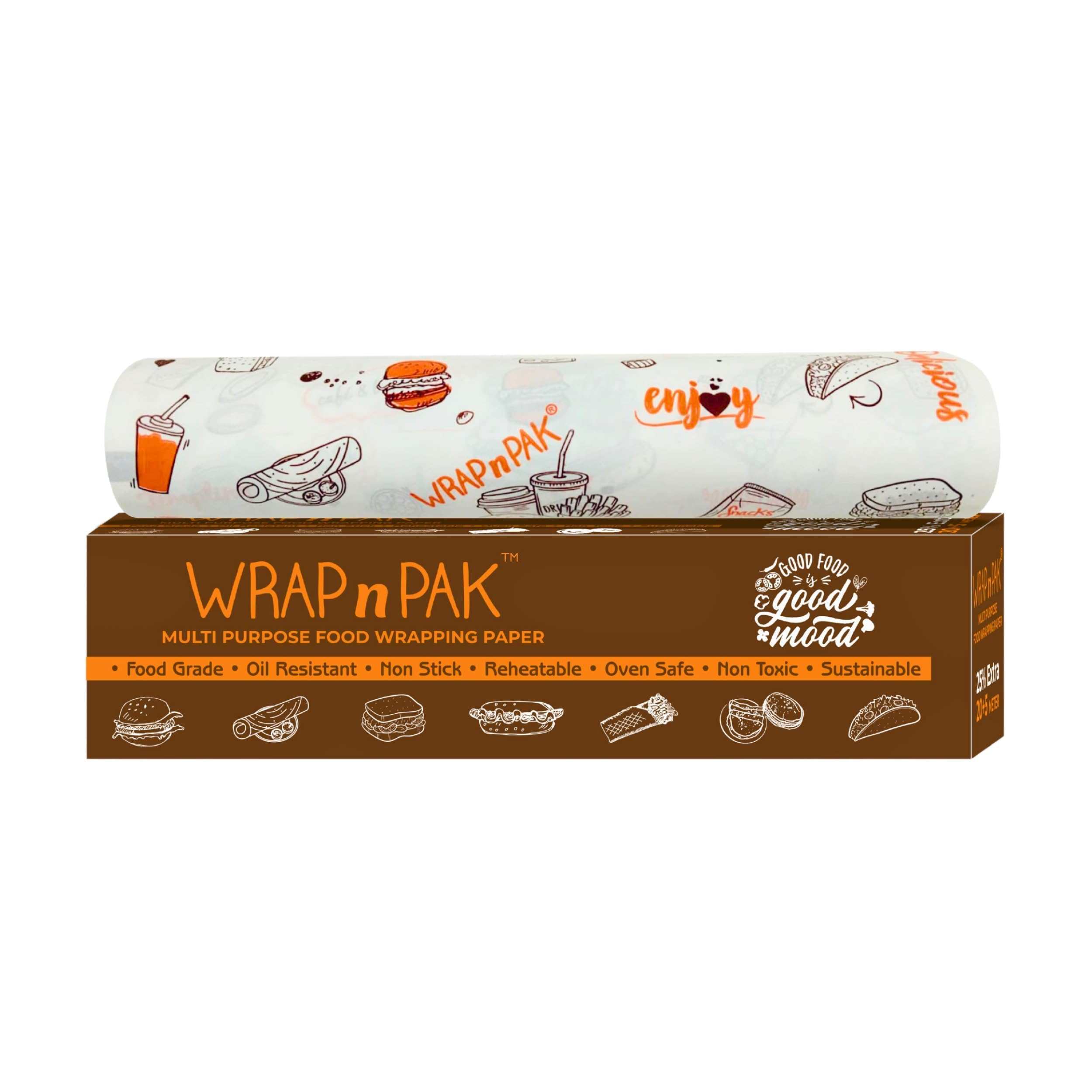 WRAP n PAK Wrapping Paper Roll | 11x 20+5 Meter | Food Grade | Lab Tested | Oil Resistant & Non Soggy | Reheatable | Parchment Paper (Twin Tone - Pack of 1)-image-26