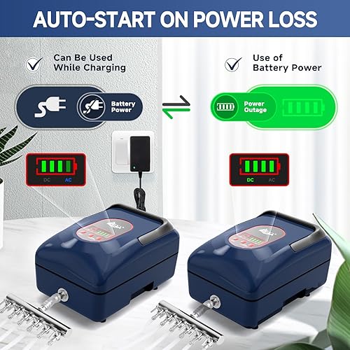 Miniatura 5 de AQQA Bomba de aire recargable para acuario, aireador portátil de 12 W para pecera y estanque, 9 salidas de 280 GPH para 5-1000 galones, pesca al