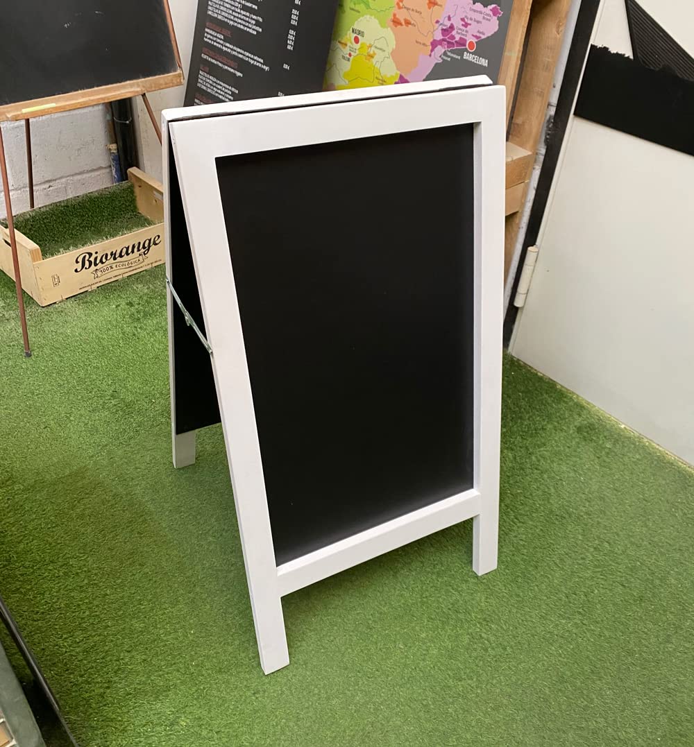 Pizarra Caballete Marco Madera Blanco Rústico 90x50 cm Doble Cara Tizas Rotuladores