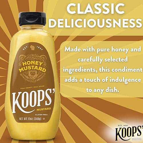 Miniatura 4 de Koops' Mostaza de miel  Mostaza gourmet, sin gluten, kosher, fabricada en Estados Unidos, a partir de semillas de mostaza de calidad, salsa de