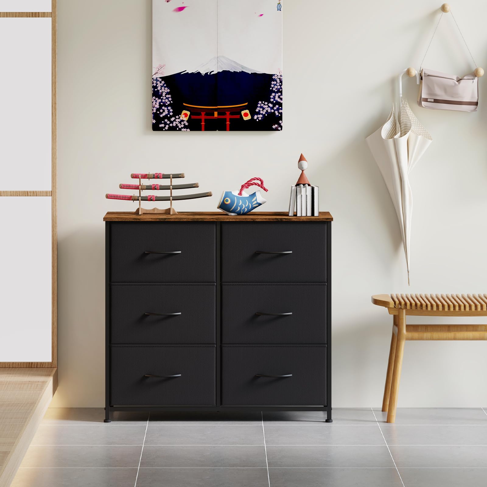 Amazon｜Somdot チェスト タンス 収納 引き出し 棚 布製 洋服ダンス  