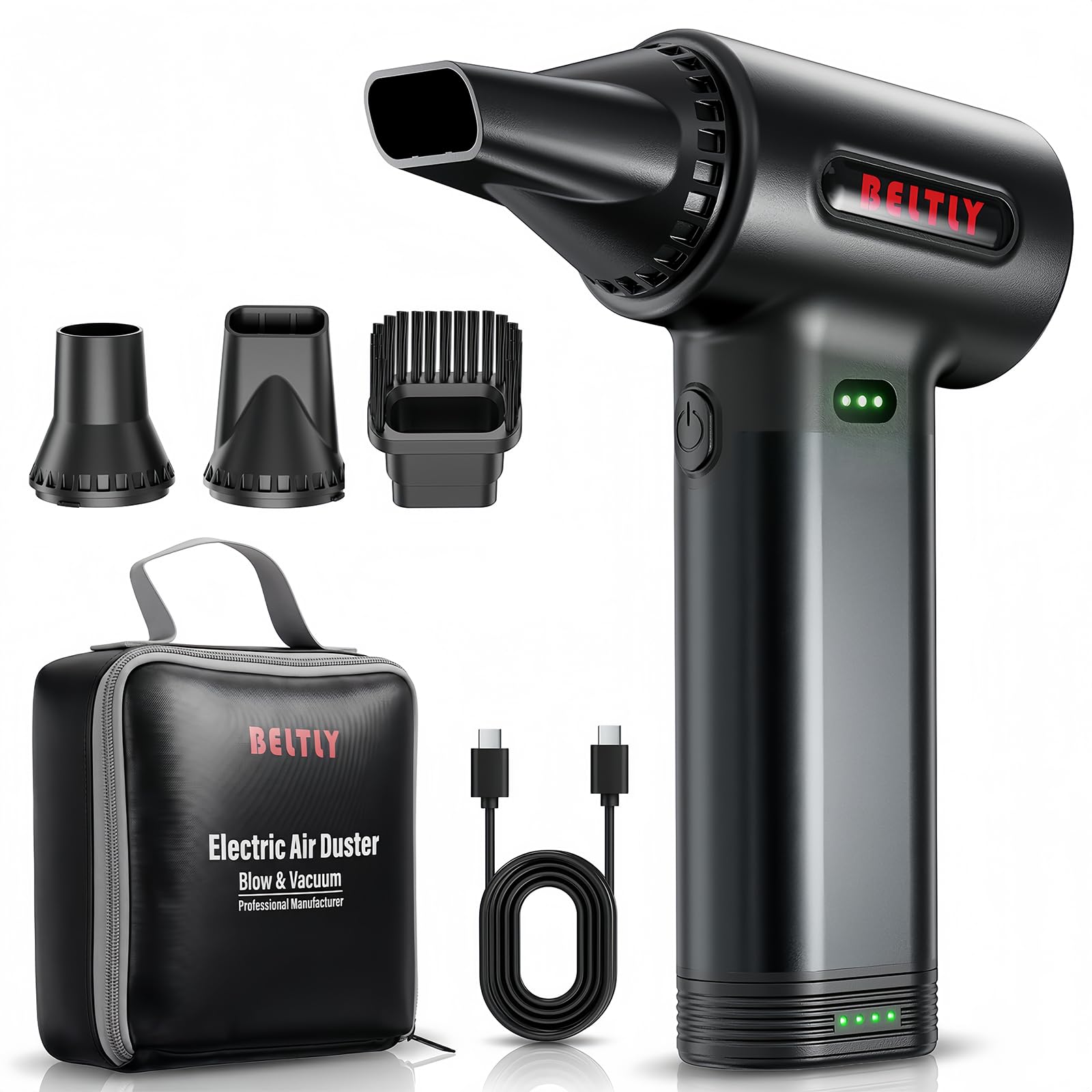 FT50 Rechargeable Compressed Air Duster with Removable Battery | 3-Gear Cordless Mini Air Blower for Keyboard & Computer Cleaning, Car Dryer, Leaf Blower, Home and camping Use, Battery x1