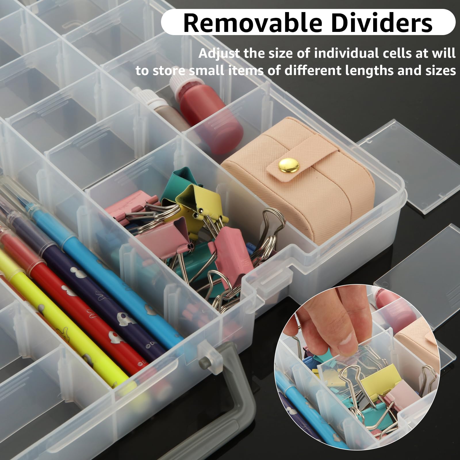 Confezione da 2 scatole organizer in plastica trasparente a 48 scomparti con divisore rimovibile, organizer per perline e oggetti, per perline, unghie, gioielli, artigianato fai da te