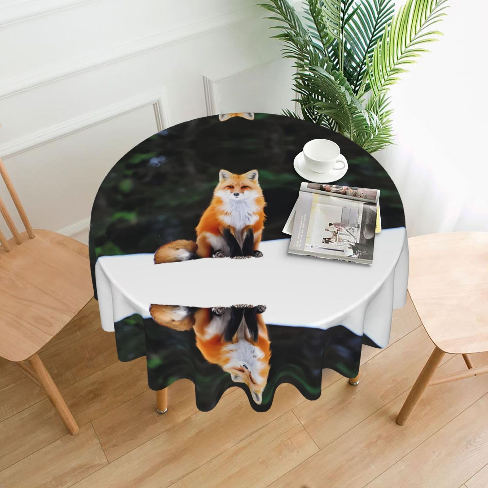 WHJSHOP Funny Fox Prints Round Table Throw 60 Inch – Waterproof Table Cover for Dining, Coffee Tables, Parties & More - Soft, Wrinkle-Resistant Table Layer