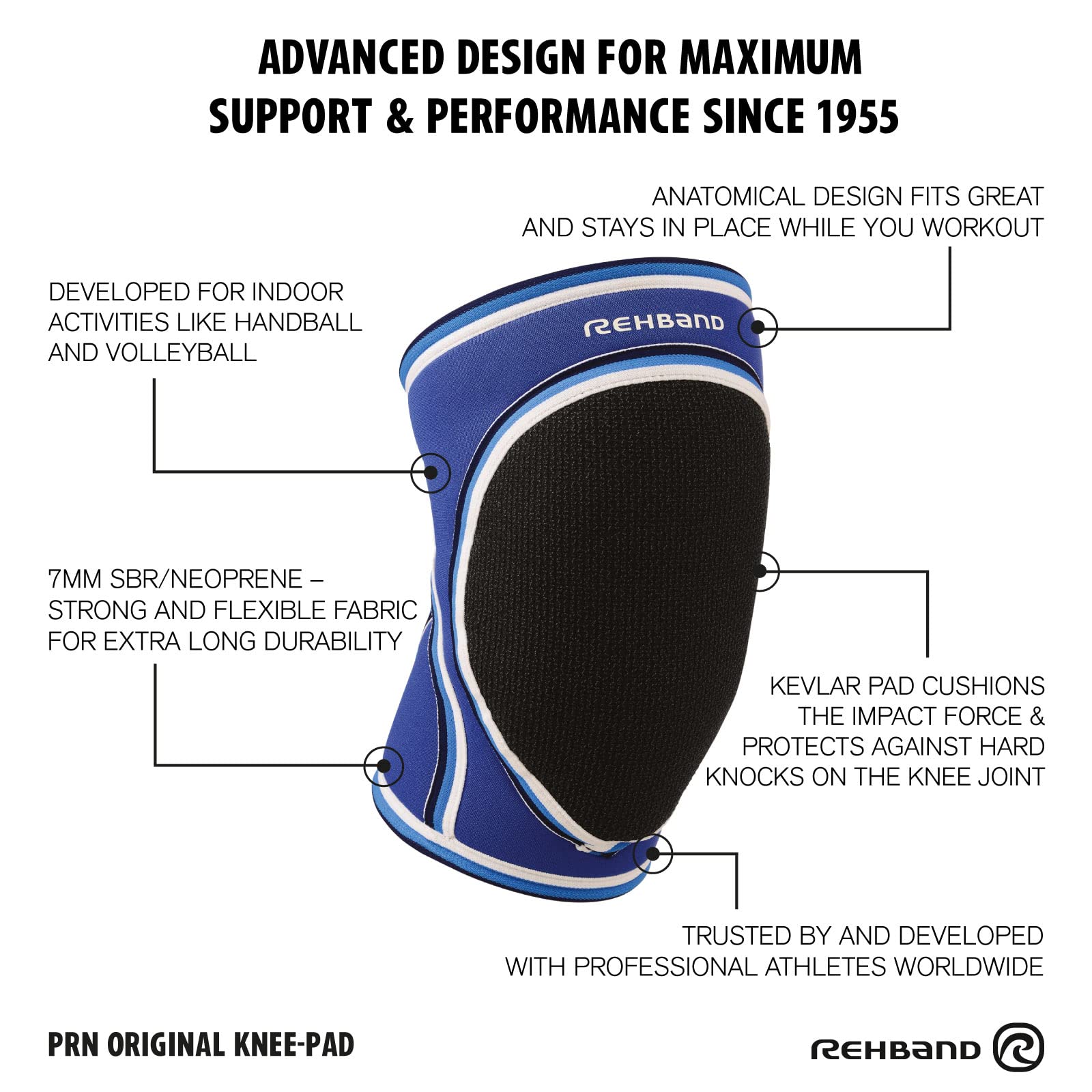 Rehband Knieschoner für Volleyball oder Handball, 7mm Neopren Sport Knieschützer, gepolsterte Kniebandage mit anatomischer Passform für Damen & Herren, Farbe:Blau - 1 Paar, Größe:XL