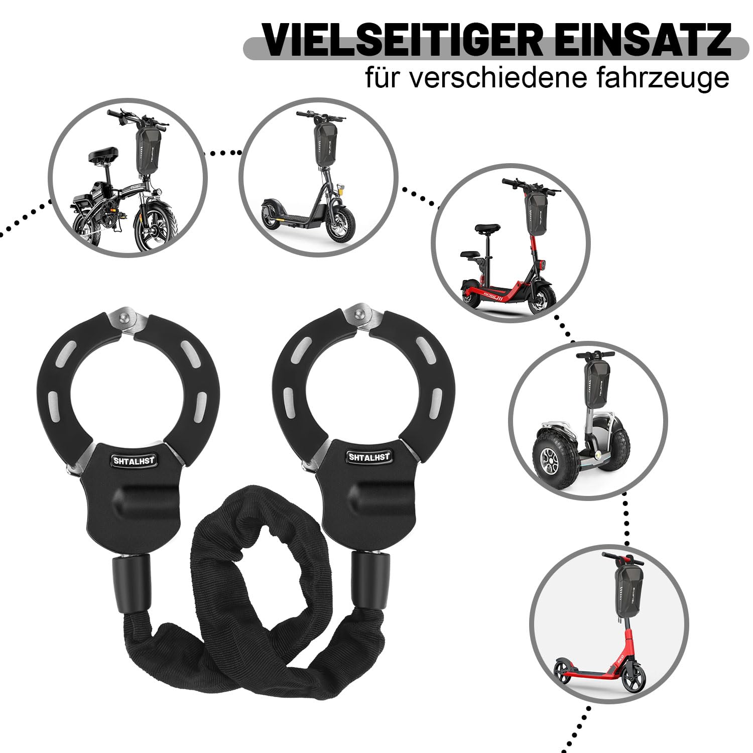 E Scooter Schloss, Handschellenschloss, Schloss für E Scooter mit Rollertasche, Fahrrad Zubehör, Schnittfestes Rollenschloss, Handschellen Kabelschloss für Segway, Ninebot, Xiaomi, NIU Scooter
