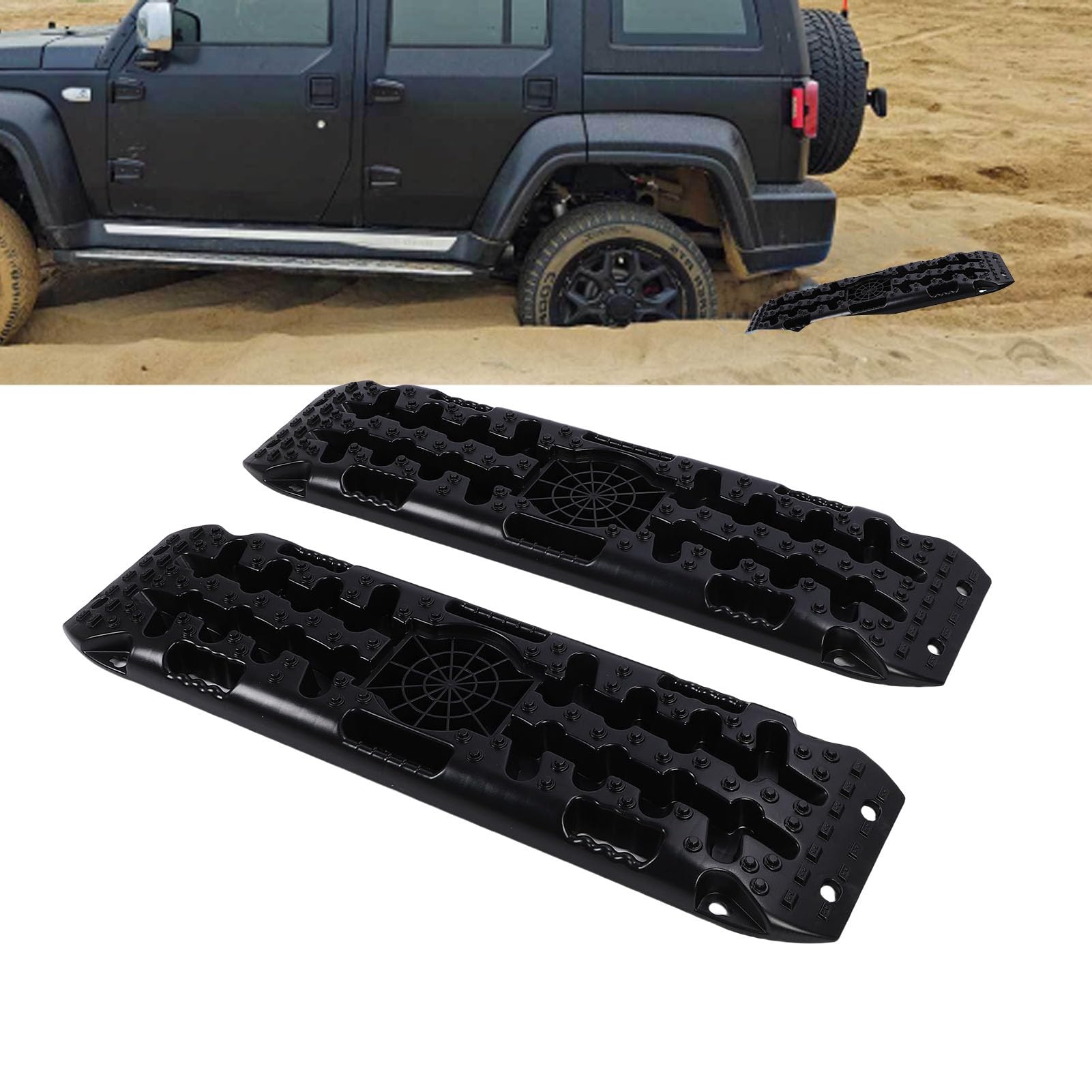Generic Ścieżki Ratunkowe Mata Trakcyjna Trwałe Płyty Trakcyjne Terenowe do Błota Piaskowego Śnieg Pojazdy Ratownicze Materiał HDPE 2 szt. (BLACK)