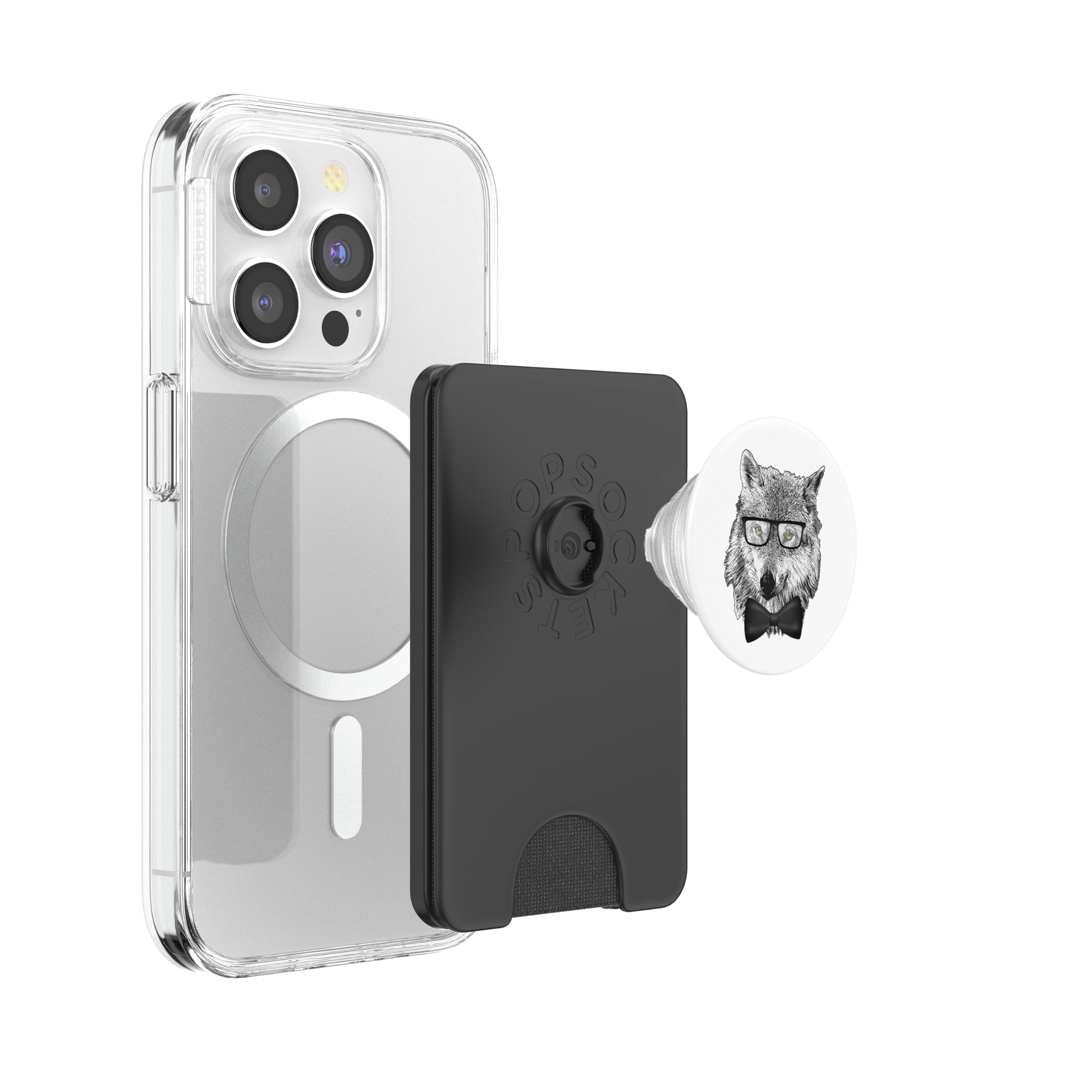 Wolf Nerd Themed Costume Party Wolves Lover Cool Theme PopSockets PopWallet for MagSafe, Black - Image 3