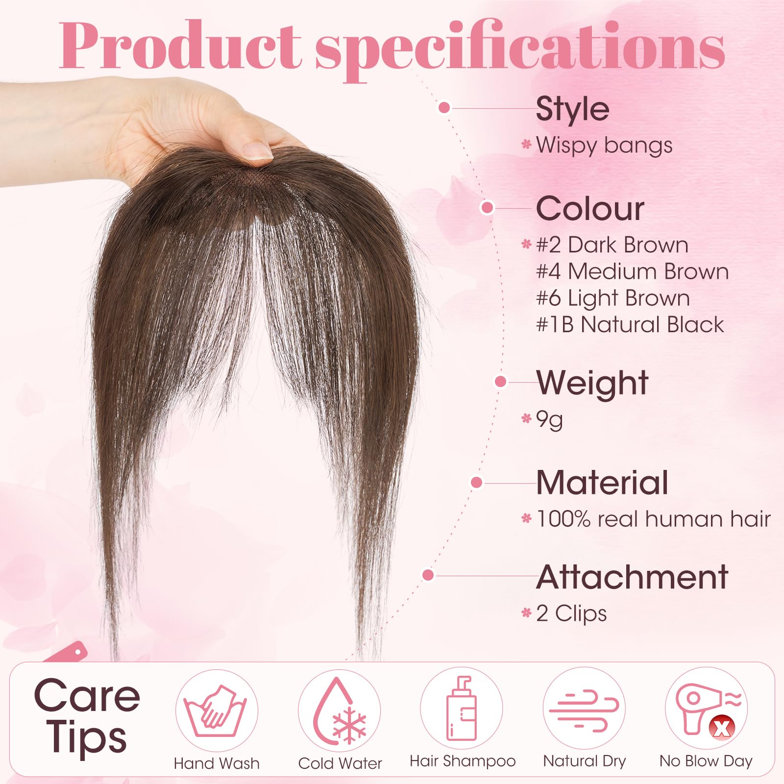 Rich Choices Frange à Clip 100% Cheveux Naturel Postiche Cheveux Naturel Fausse Frange Extensions de Cheveux Remy Clip in Bangs Lisse #2 Marron Foncé