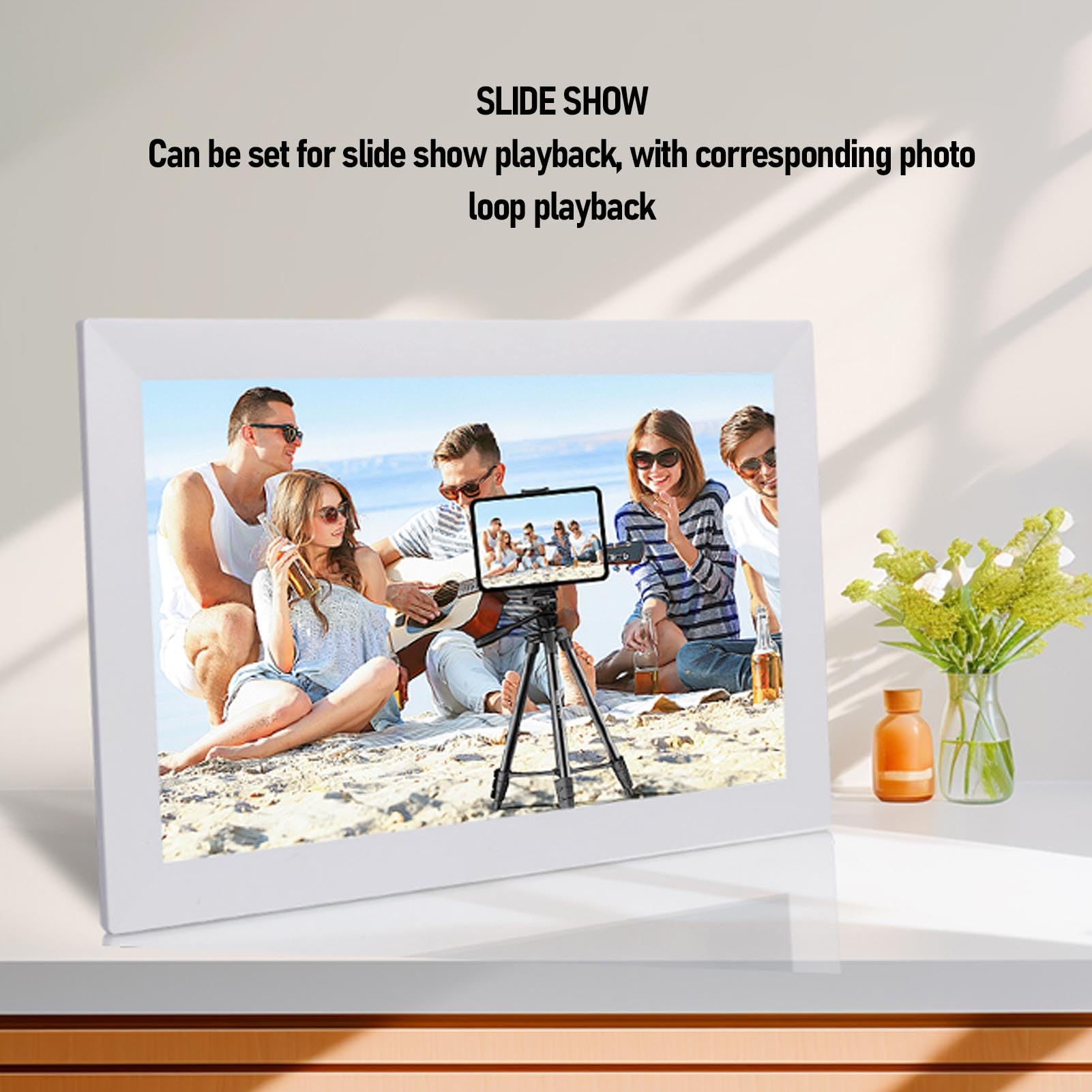 13.3 In Frame Digital Picture, Frame di Foto Digitale WiFi, Touch Screen 1280x800, Memoria da 32 GB, Tabletop o Montato a Parete, Condividi Foto/video Dall'app Telefonica (EU Plug)