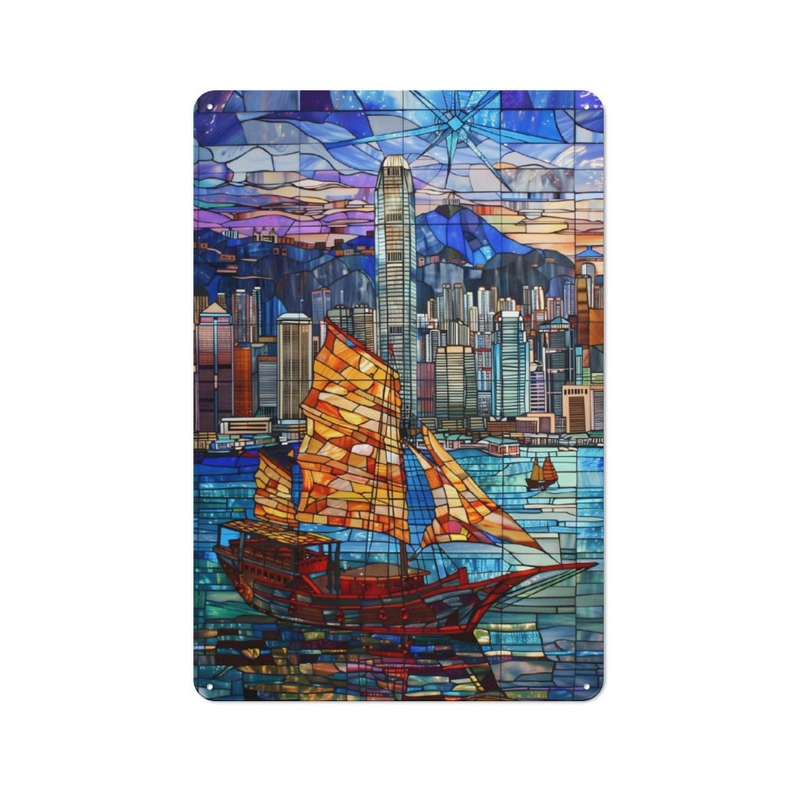Junmoney Hong Kong Harbor Sunset Tin Sign 30X20cm For Café Or Home Bar, Retro Wall Decor, For Garage, Workshop And Man Cave Decoration