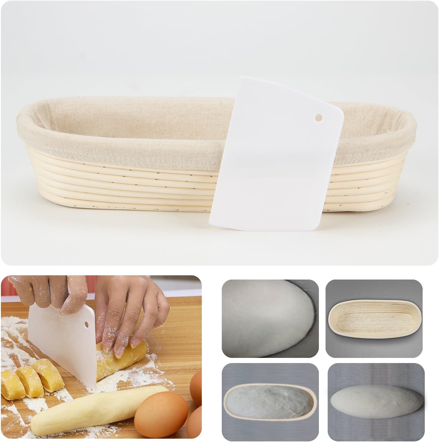 ANPHSIN 13" Banneton Bread Proofing Basket - Sourdough Basket Loaf Brotform, Oval Dough Rising Bowl with Liner for Homemade Bread Making Baking Supplies Gifts - Image 7