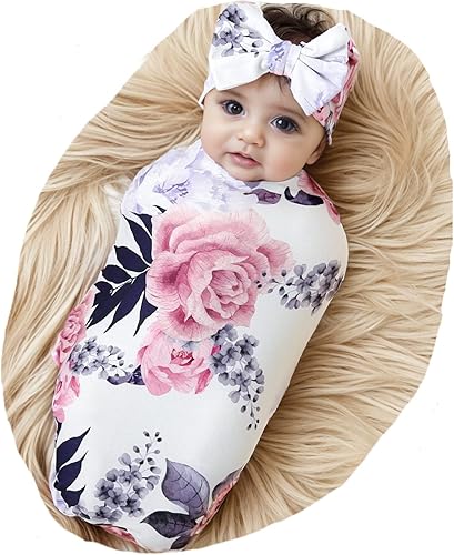 Miniatura 2 de Galabloomer Conjunto de diadema para recién nacido, manta para recién nacido, diseño de flores