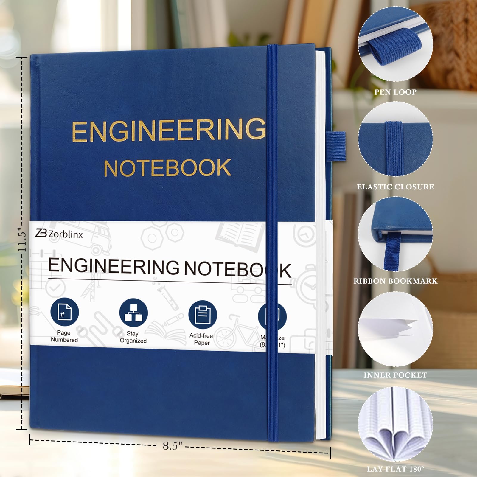 Cuaderno de ingeniería, cuadernos de papel de ingeniería profesional para el trabajo, 8.5 x 11 pulgadas, cuaderno de laboratorio para estudiantes con papel cuadriculado, cuaderno gráfico de