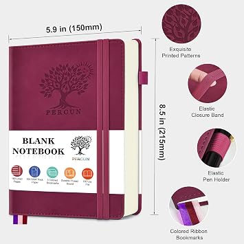 Blank Journal Notebook 5.98.5, Leather Sketchbook,160 Pages Sketch book