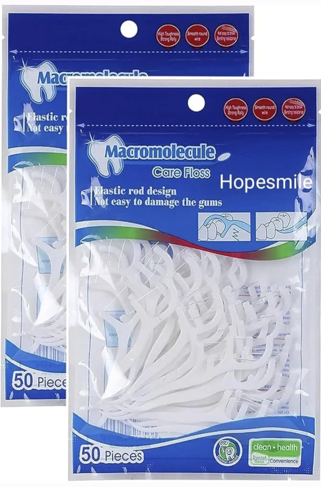 Hopesmile Tooth Cleaning Dental Floss Picks Toothpick Flosse Set for Cleaner Teeth Fresh and Healthy Gums Supabset 2 Packset 100 Piece White