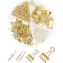 Gold Paper Binder and Clips Set, Metal Assorted Sized Binders with Push Pins, Cute Office Supplies, Teacher Desk Must Haves, Desk Accessories
