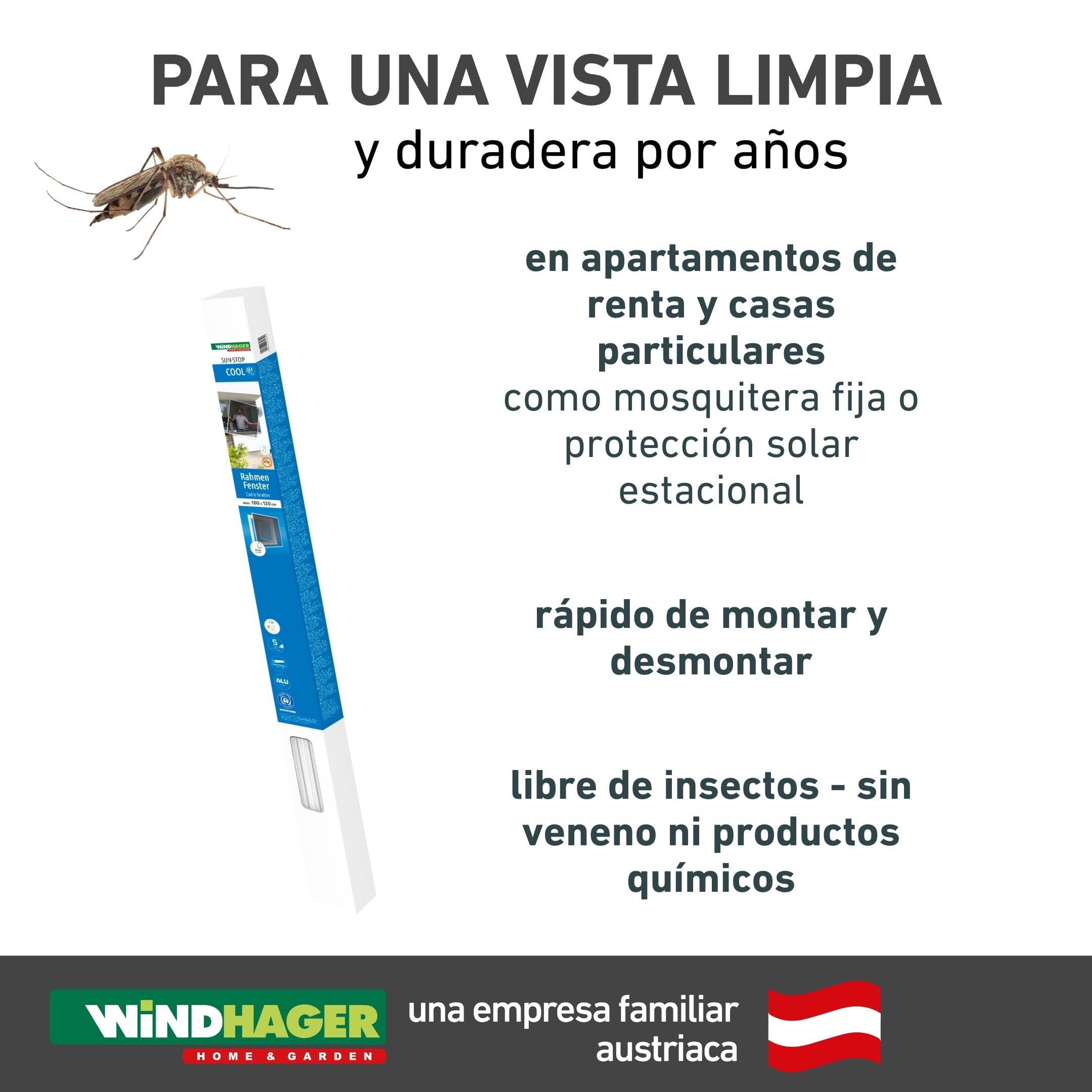 Windhager Mosquitera y Marco de protección Solar, Reduce la luz Solar, mosquitera, Marco de Aluminio para Ventanas, Kit de Montaje 140 x 150 cm, Color Blanco, 03286