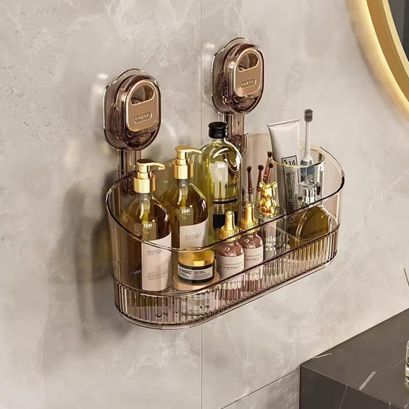 No Drill Bathroom Suction Storage Box Large Capacity Strong Load-Bearing No Drill Bathroom Drain Rack Shower Caddy Suction