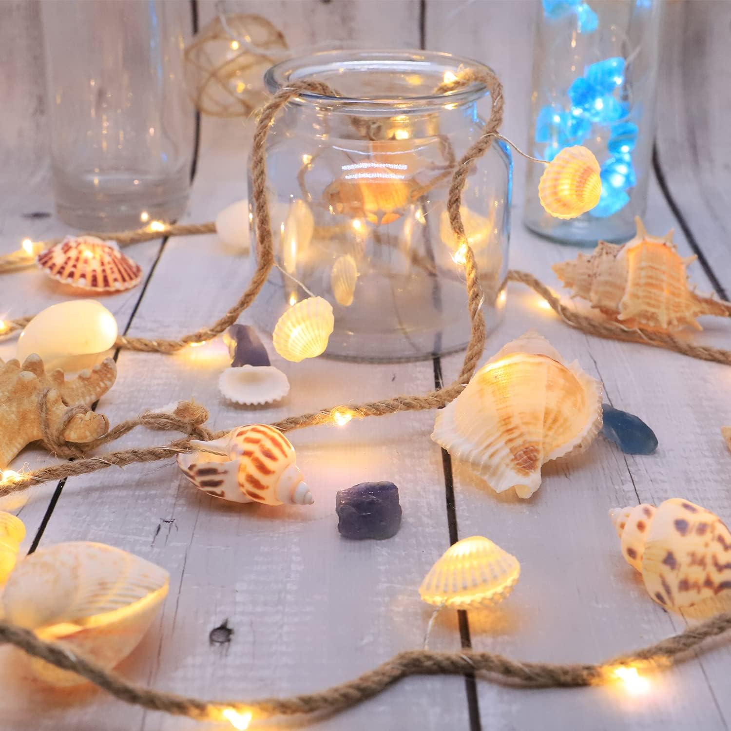 Seashell Garland String Lights 7.2FT 39LED Warm White, Battery Powered Coastal Beach Decor with Remote Timer Dimmer, Nautical Conch Starfish Shell Light for Coconut Girl Bedroom Teen Dorm Indoor Decor