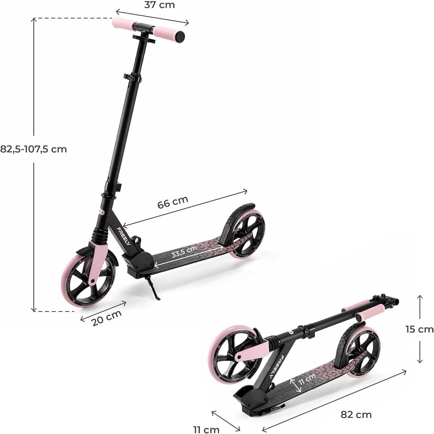 Kinderkraft Freely Scooter самокат для детей от 3 лет до 100 кг быстро складывается колеса из полипропилена розовый