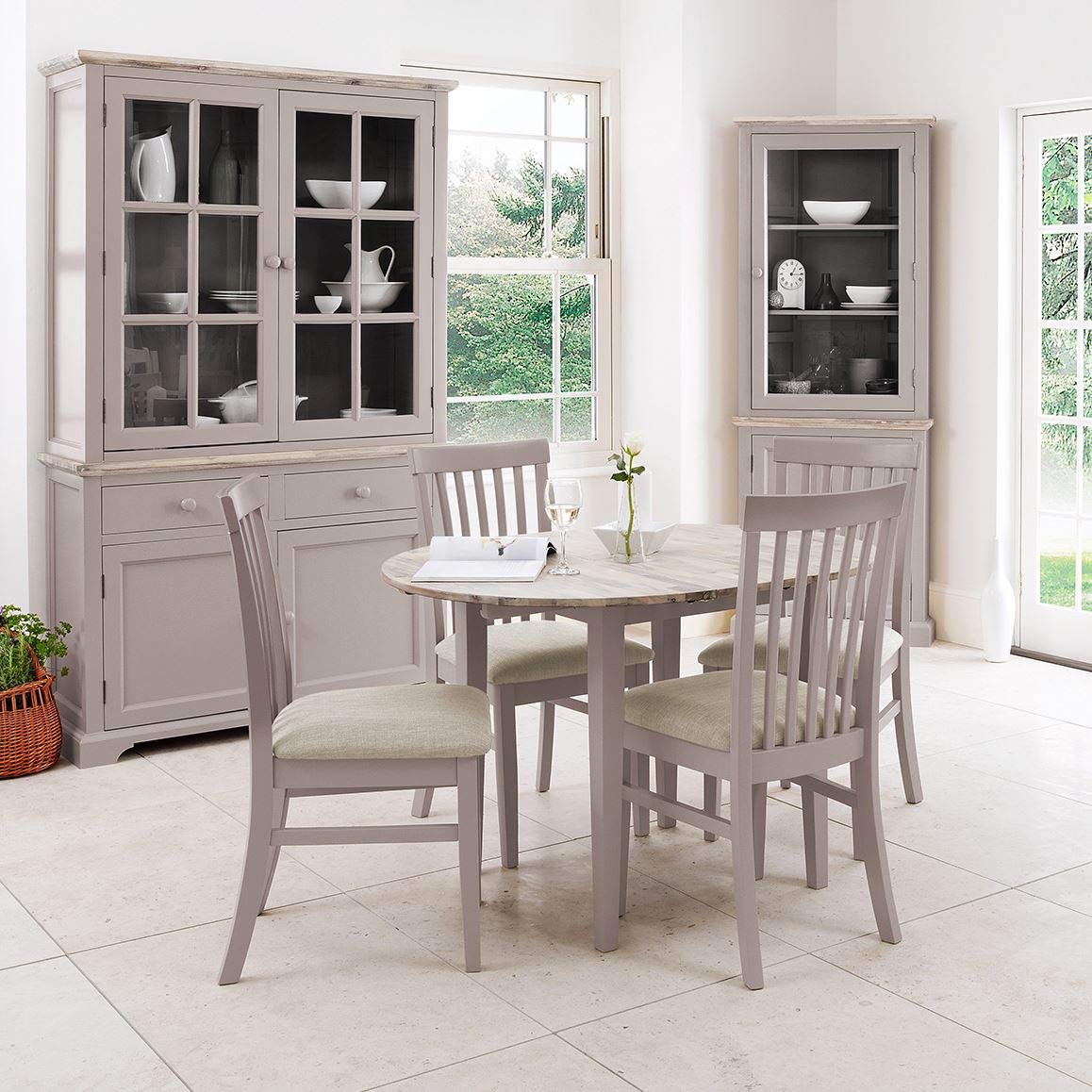 Florence Furniture Brown Truffle Extending Table and 4 Upholstered Dining Chairs. Quality Table and Chair Set with Hidden Centre Extension Leaf.