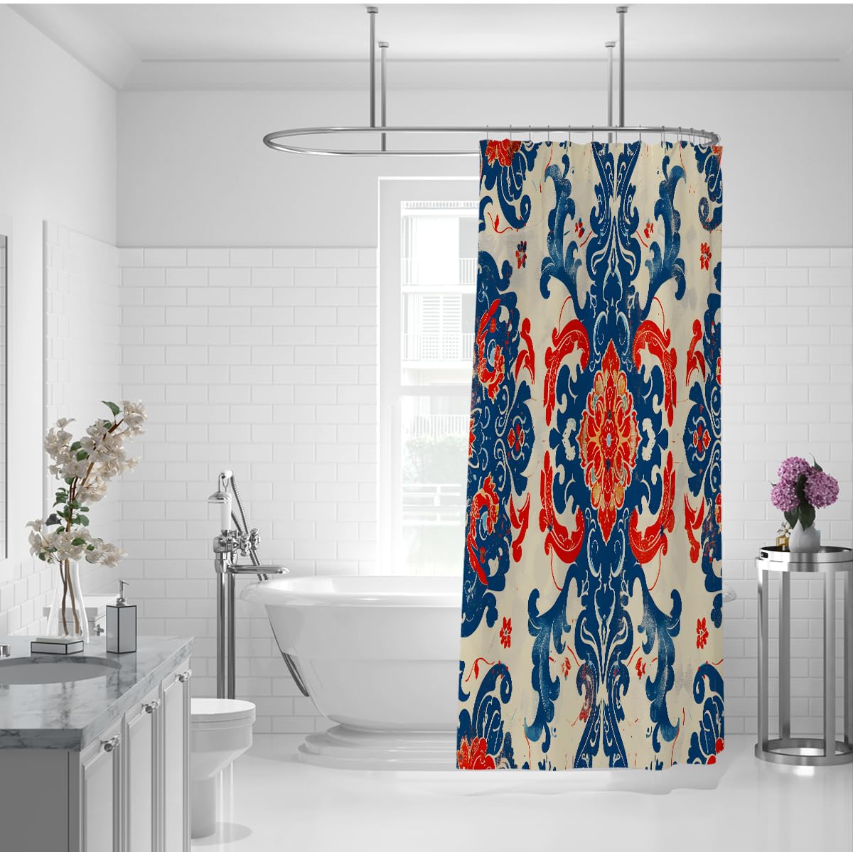 Vintage Damast-Duschvorhang Retro-Baddeko 200 x 220 cm